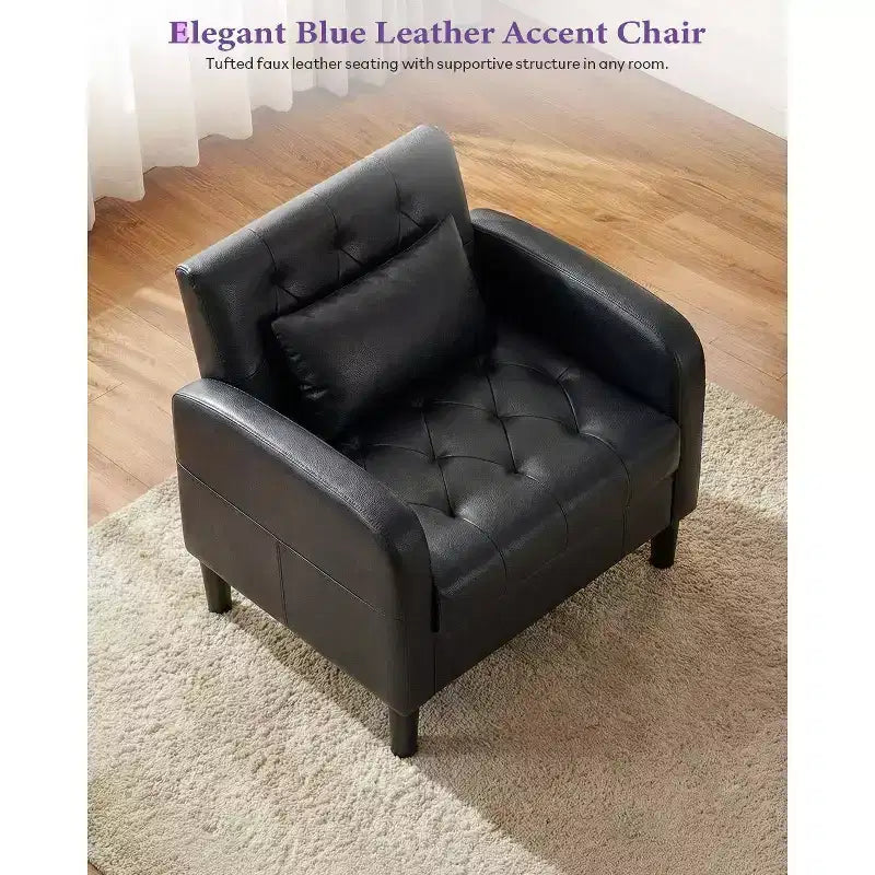 TYBOATLE Mid-Century Faux Leather Accent Chair with Hidden Storage, Tufted Armchair with Side Pockets & Lumbar Pillow for Living Room Office