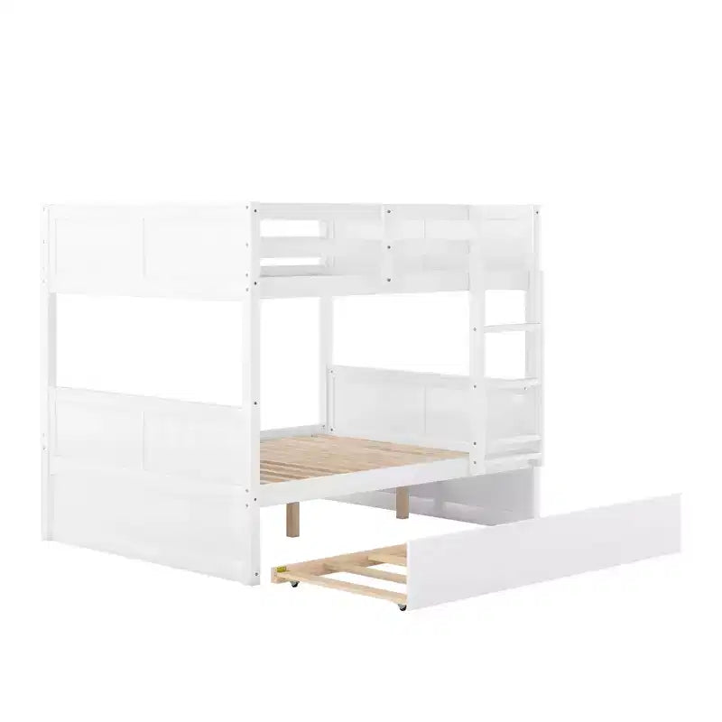 FAMYYT Full Size Bunk Bed With Twin Size Trundle, Easy Assembly, White