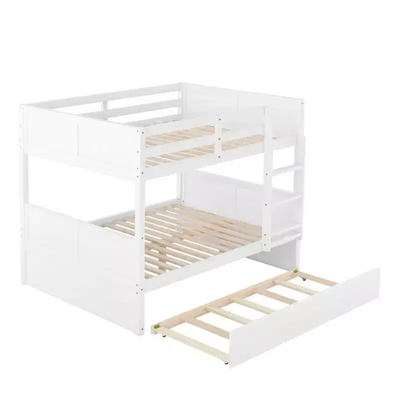 FAMYYT Full Size Bunk Bed With Twin Size Trundle, Easy Assembly, White