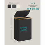 SONGMICS Laundry Hamper, Laundry Basket with Lid, Foldable Storage Basket, Bamboo Frame, Oxford Fabric, 37 Gal. (140 L)