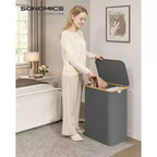 SONGMICS Laundry Hamper, Laundry Basket with Lid, Foldable Storage Basket, Bamboo Frame, Oxford Fabric, 37 Gal. (140 L)
