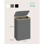 SONGMICS Laundry Hamper, Laundry Basket with Lid, Foldable Storage Basket, Bamboo Frame, Oxford Fabric, 37 Gal. (140 L)