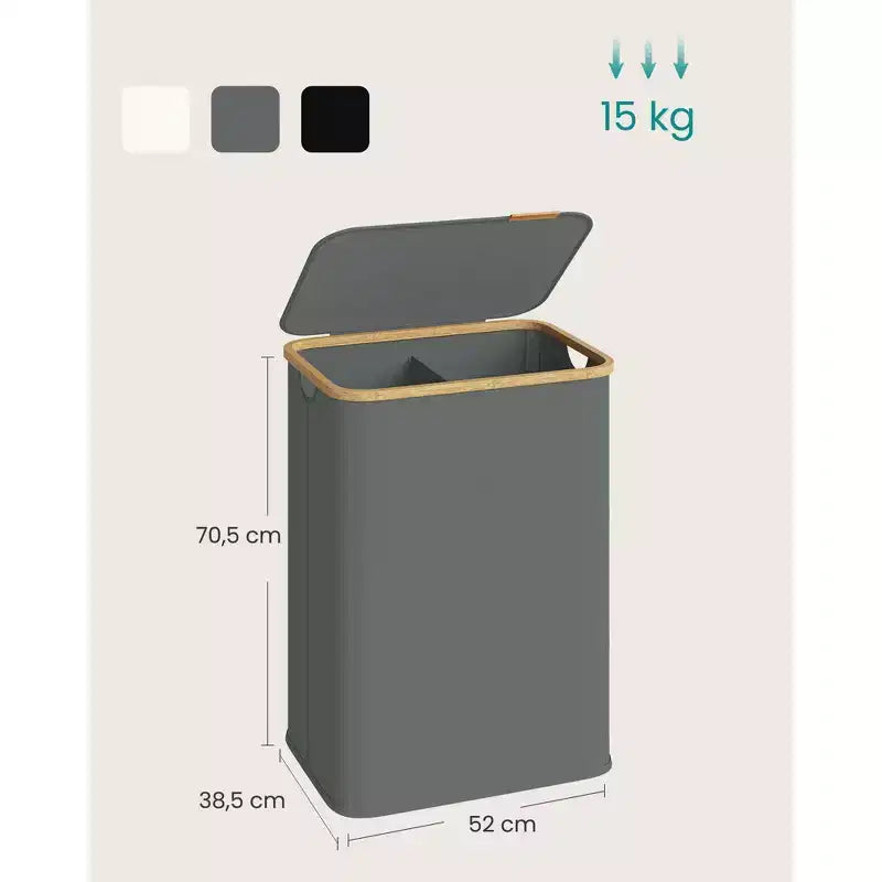 SONGMICS Laundry Hamper, Laundry Basket with Lid, Foldable Storage Basket, Bamboo Frame, Oxford Fabric, 37 Gal. (140 L)