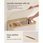 SONGMICS Laundry Hamper, Laundry Basket with Lid, Foldable Storage Basket, Bamboo Frame, Oxford Fabric, 37 Gal. (140 L)