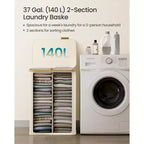 SONGMICS Laundry Hamper, Laundry Basket with Lid, Foldable Storage Basket, Bamboo Frame, Oxford Fabric, 37 Gal. (140 L)