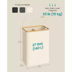SONGMICS Laundry Hamper, Laundry Basket with Lid, Foldable Storage Basket, Bamboo Frame, Oxford Fabric, 37 Gal. (140 L)
