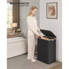 SONGMICS Laundry Hamper, Laundry Basket with Lid, Foldable Storage Basket, Bamboo Frame, Oxford Fabric, 37 Gal. (140 L)