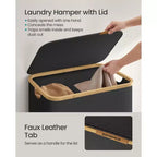 SONGMICS Laundry Hamper, Laundry Basket with Lid, Foldable Storage Basket, Bamboo Frame, Oxford Fabric, 37 Gal. (140 L)