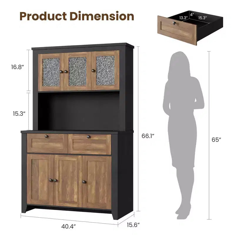 Tall Pantry Cabinet with Charging Station, Modern Kitchen Storage Cabinet with Countertop, Drawers and Adjustable Shelves