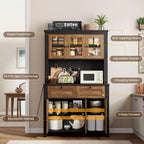 Tall Pantry Cabinet with Charging Station, Modern Kitchen Storage Cabinet with Countertop, Drawers and Adjustable Shelves