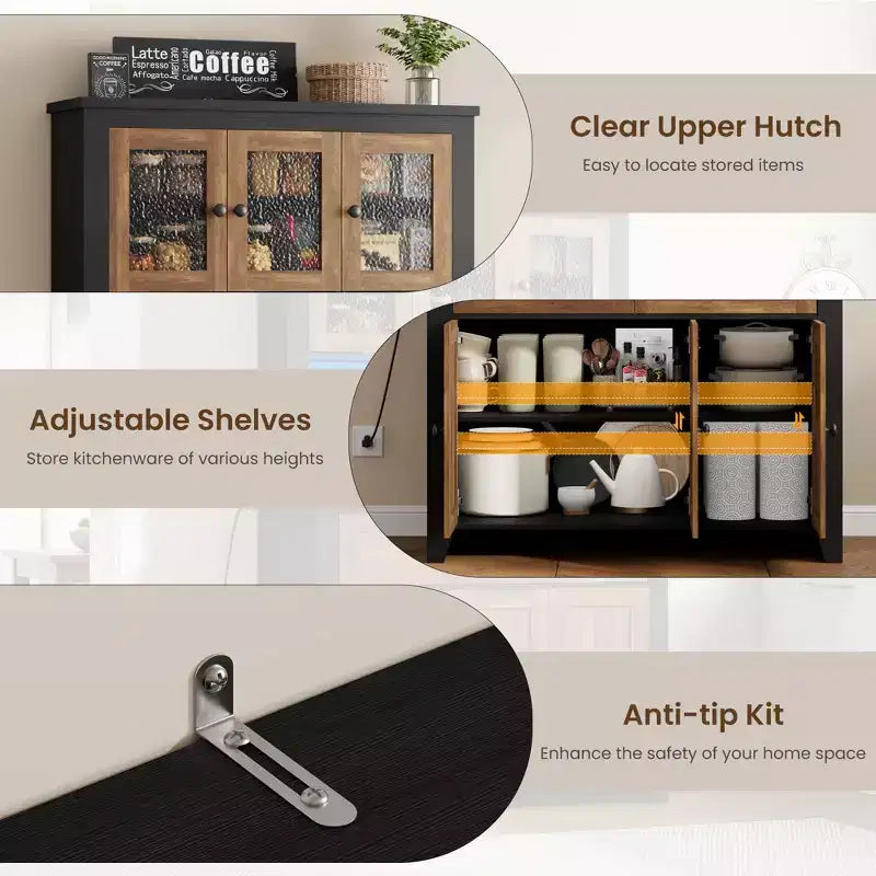 Tall Pantry Cabinet with Charging Station, Modern Kitchen Storage Cabinet with Countertop, Drawers and Adjustable Shelves