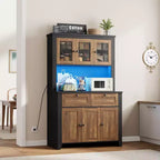 Tall Pantry Cabinet with Charging Station, Modern Kitchen Storage Cabinet with Countertop, Drawers and Adjustable Shelves