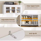 Tall Pantry Cabinet with Charging Station, Modern Kitchen Storage Cabinet with Countertop, Drawers and Adjustable Shelves