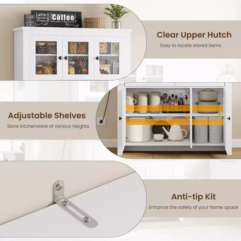 Tall Pantry Cabinet with Charging Station, Modern Kitchen Storage Cabinet with Countertop, Drawers and Adjustable Shelves