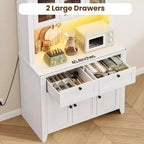 Tall Pantry Cabinet with Charging Station, Modern Kitchen Storage Cabinet with Countertop, Drawers and Adjustable Shelves
