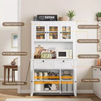 Tall Pantry Cabinet with Charging Station, Modern Kitchen Storage Cabinet with Countertop, Drawers and Adjustable Shelves