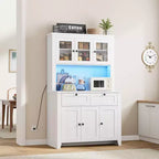 Tall Pantry Cabinet with Charging Station, Modern Kitchen Storage Cabinet with Countertop, Drawers and Adjustable Shelves