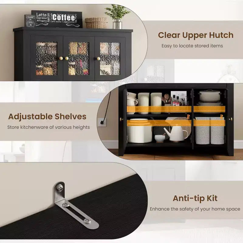 Tall Pantry Cabinet with Charging Station, Modern Kitchen Storage Cabinet with Countertop, Drawers and Adjustable Shelves