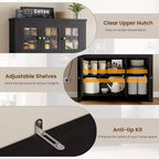Tall Pantry Cabinet with Charging Station, Modern Kitchen Storage Cabinet with Countertop, Drawers and Adjustable Shelves