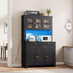 Tall Pantry Cabinet with Charging Station, Modern Kitchen Storage Cabinet with Countertop, Drawers and Adjustable Shelves