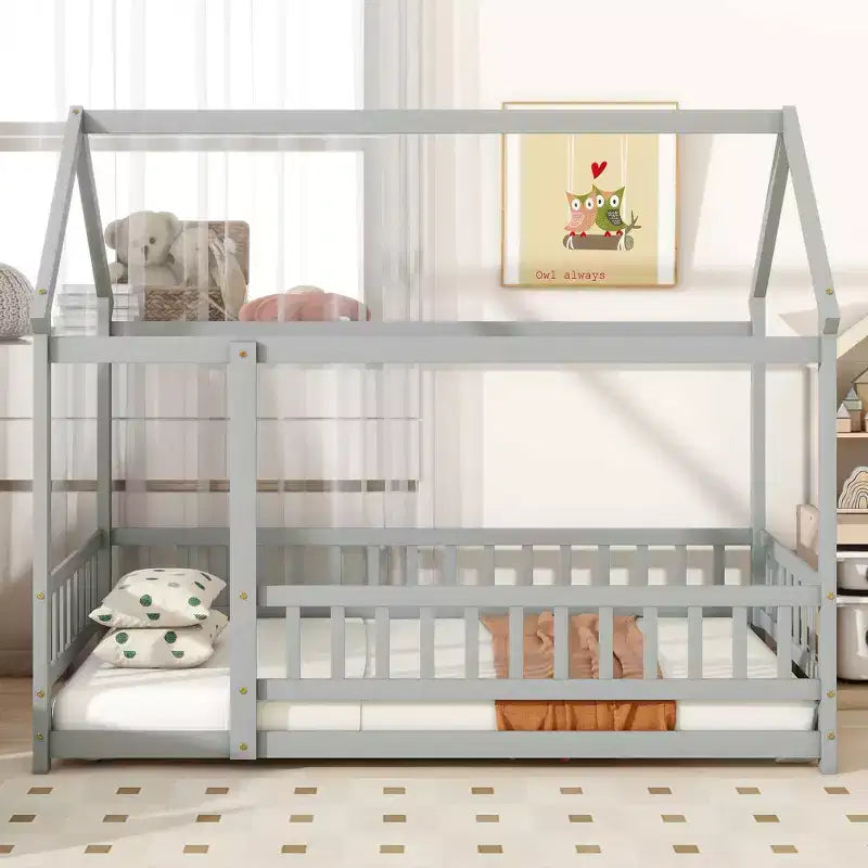 MAYEERTY King Bunk Bed Safety Rail Soft-Close Drawers Solid Rubberwood