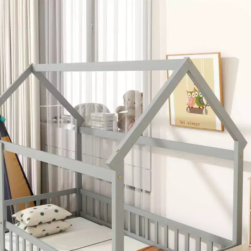 MAYEERTY King Bunk Bed Safety Rail Soft-Close Drawers Solid Rubberwood