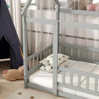 MAYEERTY King Bunk Bed Safety Rail Soft-Close Drawers Solid Rubberwood