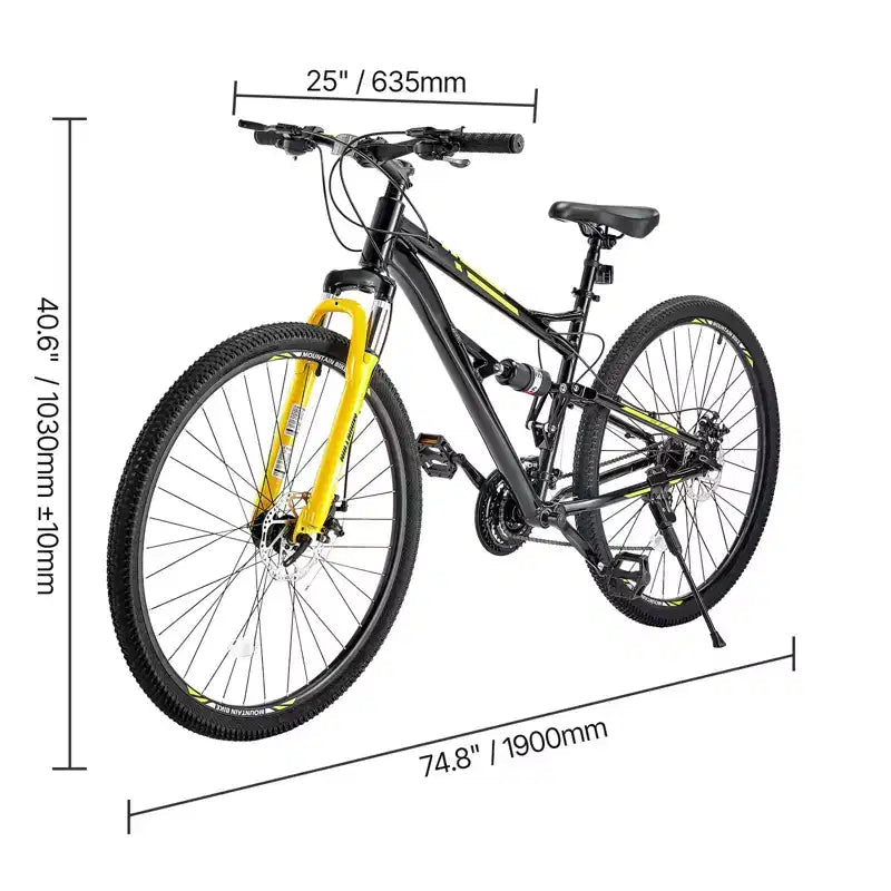 NAYSAYE 29 Inch Mountain Bike with 24 Speeds Front Suspension Dual Disc Brakes for Outdoor Trail Riding Adventure, Black, 57.87*9.45*30.91