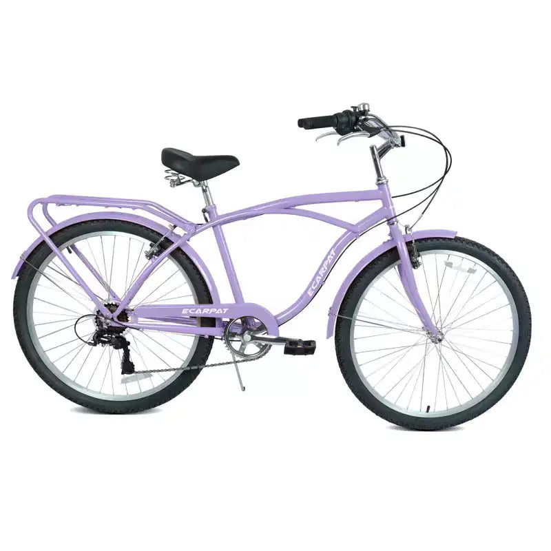 NAYSAYE 7-Speed Beach Cruiser Bike Steel Frame Alloy Wheels V-Brakes for Men Women Leisure, Purple,White, 67.8*42.51*28.74