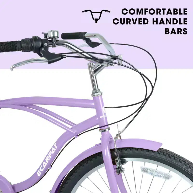 NAYSAYE Bicicletta da Spiaggia Cruiser a 7 Velocità con Telaio in Acciaio, Cerchi in Lega, Freni V-Brake per Uomini e Donne, per il Tempo Libero, Viola, Bianco, 67.8*42.51*28.74