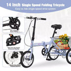 Triciclo Pieghevole per Adulti NAYSAYE con Cestino, Telaio in Acciaio Pieghevole, Grande Capacità di Carico per Shopping all'Aperto e Viaggi, Blu, 53.54*23.23*39.49