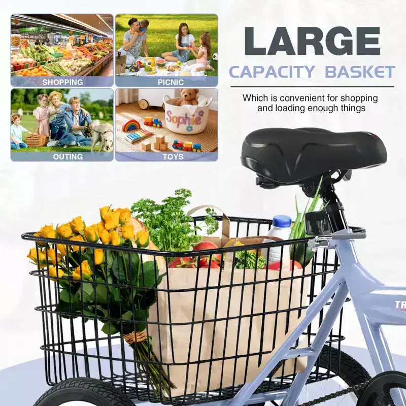Triciclo Pieghevole per Adulti NAYSAYE con Cestino, Telaio in Acciaio Pieghevole, Grande Capacità di Carico per Shopping all'Aperto e Viaggi, Blu, 53.54*23.23*39.49