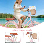 NAYSAYE Bicicletta Beach Cruiser da ragazza con cestino anteriore e robusto telaio in acciaio per un comodo pendolarismo urbano all'aperto, rosa, 58.39*24.53*36.93