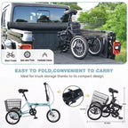 NAYSAYE Adult Folding 3-Wheel Tricycle with Basket, Collapsible Steel Frame and Large Load Capacity, Light Blue, 53.54*23.23*39.49