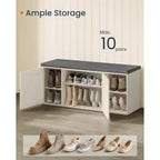 SONGMICS HOME Storage Bench, Superfast Toolless Assembly, Shoe Rack Cabinet with Door & Adjustable Shelf, Rustic White and Slate Gray