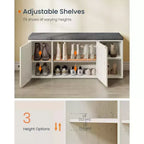 SONGMICS HOME Storage Bench, Superfast Toolless Assembly, Shoe Rack Cabinet with Door & Adjustable Shelf, Rustic White and Slate Gray