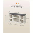 SONGMICS HOME Storage Bench, Superfast Toolless Assembly, Shoe Rack Cabinet with Door & Adjustable Shelf, Rustic White and Slate Gray