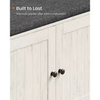 SONGMICS HOME Storage Bench, Superfast Toolless Assembly, Shoe Rack Cabinet with Door & Adjustable Shelf, Rustic White and Slate Gray