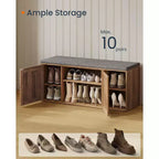 SONGMICS HOME Storage Bench, Superfast Toolless Assembly, Shoe Rack Cabinet with Door & Adjustable Shelf, Rustic White and Slate Gray