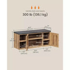 SONGMICS HOME Storage Bench, Superfast Toolless Assembly, Shoe Rack Cabinet with Door & Adjustable Shelf, Rustic White and Slate Gray