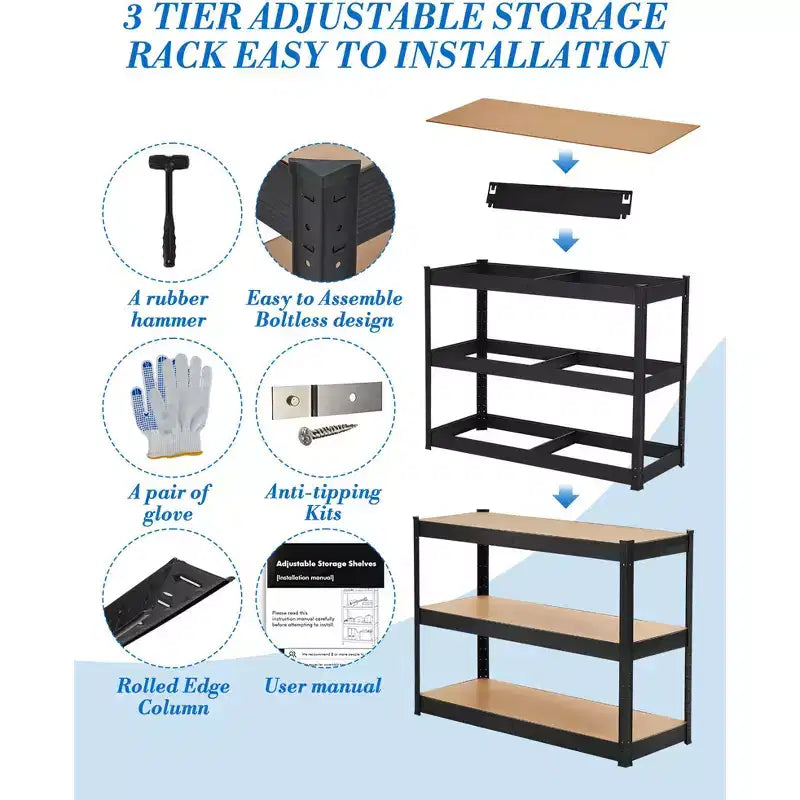 Adjustable Shelving, Metal Storage Shelving, Heavy Duty Garage Shelving Adjustable Garage Shelves, Metal Storage Utility Racks for Warehouse, Pantry