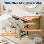 Set moderno di mobile lavabo sospeso con lavello - Mobile a parete con cassetto contenitore a chiusura ammortizzata e maniglia dorata, misura 24 o 30