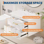 Set moderno di mobile lavabo sospeso con lavello - Mobile a parete con cassetto contenitore a chiusura ammortizzata e maniglia dorata, misura 24 o 30