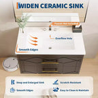 Set moderno di mobile lavabo sospeso con lavello - Mobile a parete con cassetto contenitore a chiusura ammortizzata e maniglia dorata, misura 24 o 30