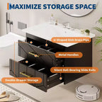 Set moderno di mobile lavabo sospeso con lavello - Mobile a parete con cassetto contenitore a chiusura ammortizzata e maniglia dorata, misura 24 o 30