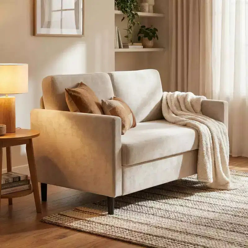 51 Loveseat Sofa, Breathable Faux Linen 2-Seater Couch w/ Wide Backrest & Padded Seats, Compact Wood Frame for Small Spaces & Apartment