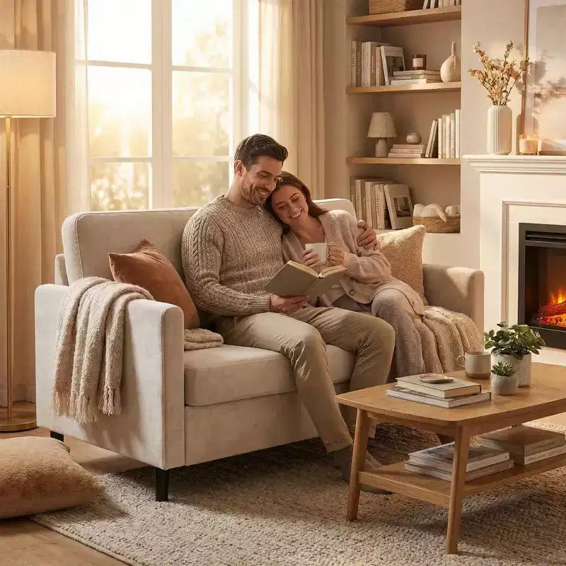 51 Loveseat Sofa, Breathable Faux Linen 2-Seater Couch w/ Wide Backrest & Padded Seats, Compact Wood Frame for Small Spaces & Apartment
