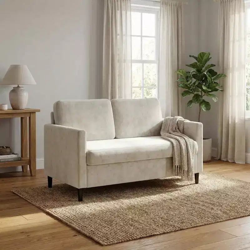 51 Loveseat Sofa, Breathable Faux Linen 2-Seater Couch w/ Wide Backrest & Padded Seats, Compact Wood Frame for Small Spaces & Apartment