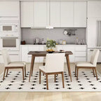 Set da pranzo moderno in legno per 4 persone, 5 pezzi, tavolo rettangolare con 4 sedie imbottite per sala da pranzo e cucina, beige chiaro, noce