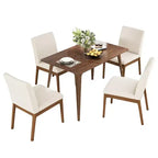 Set da pranzo moderno in legno per 4 persone, 5 pezzi, tavolo rettangolare con 4 sedie imbottite per sala da pranzo e cucina, beige chiaro, noce